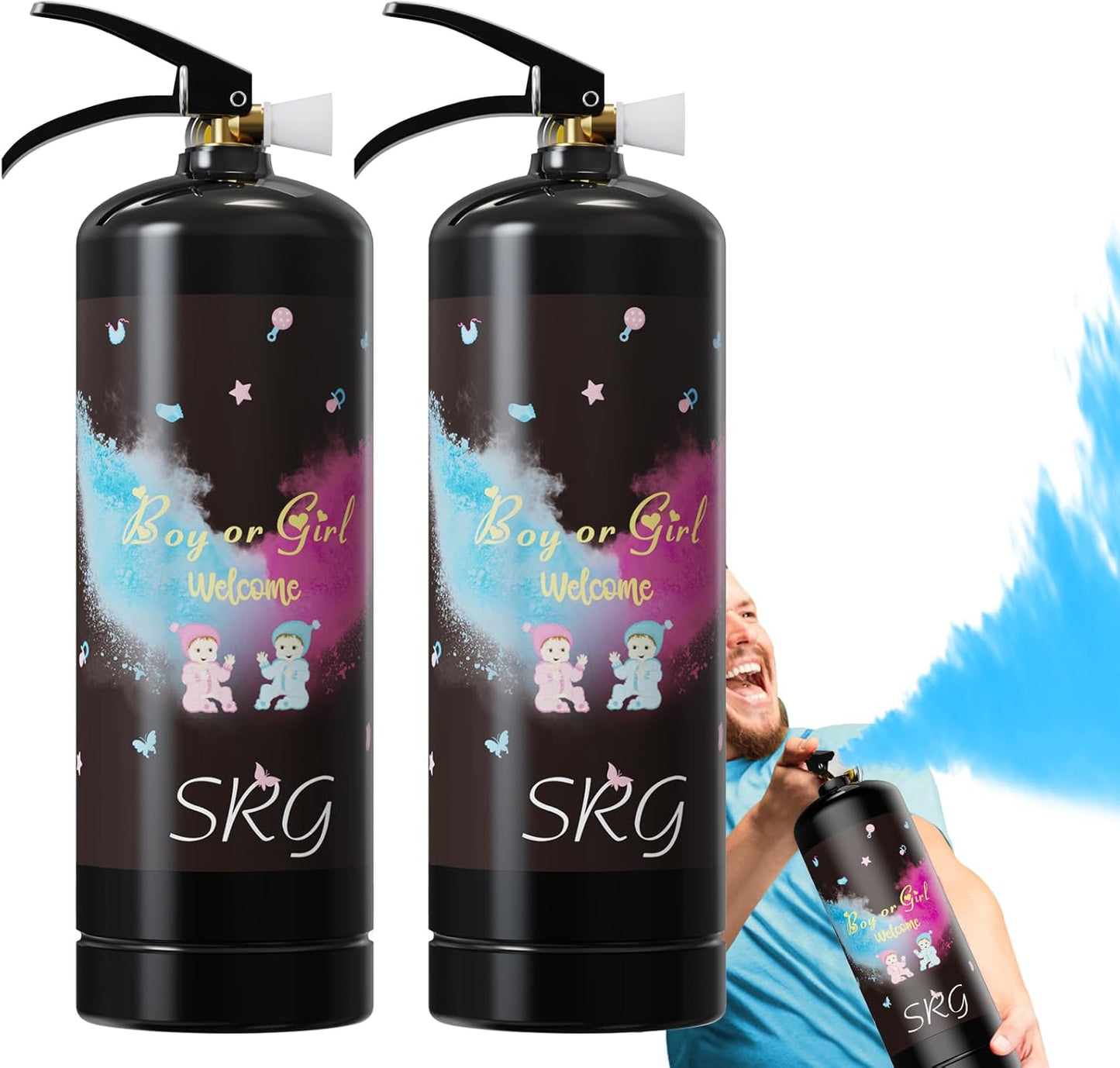 SRG Giant Gender Reveal Fire Extinguisher Color Blaster | 2 Packs Baby Boy Blue Gender Reveal Extinguisher Smoke | Blue Spray for Gender Reveal Decorations & Ideas - Blasts 20+ Feet (Blue)