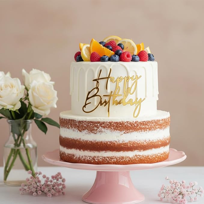 6 Pcs Happy Birthday Cake Toppers,6 Styles Gold Acrylic Happy Birthday Cake Topper Mirror Acrylic Birthdays Sign for Cakes Side Decoration Cakes Party Decorating Supplies