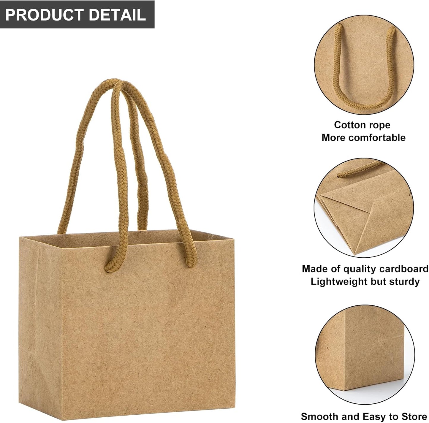 driew Small Brown Gift Bags 50 Pcs, 4.5" x 2.8" x 4" Min Thick Kraft Paper Bags Bulk with Brown Handles Set for Wedding Party Birthday Gathering Baby Shower