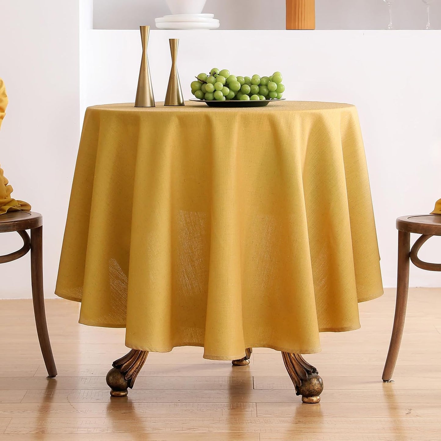 ISAENNE Yellow Tablecloth for Round Tables,Linen Table Cloth Solid Color Plain Simplicity,Heavy Durable Table Cover for Dining Kitchen Decor Party Banquet, Diameter 67"