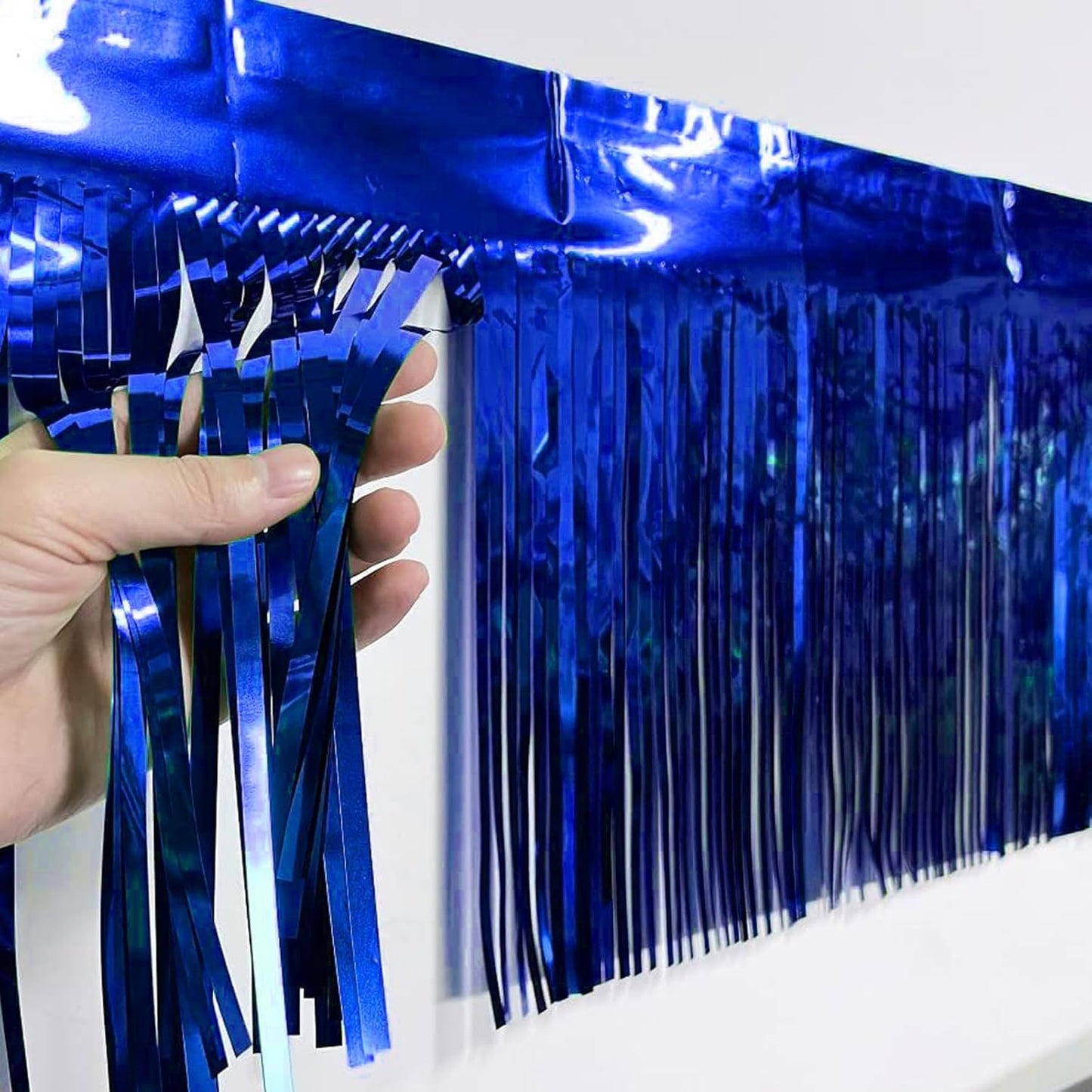 6 Packs 10 Feet Foil Fringe Garland Metallic Foil Tinsel Fringe Garland Wall Hanging Fringe Banner for Parade Floats, Wedding, Christmas，Birthday Party Halloween Decor (Blue)