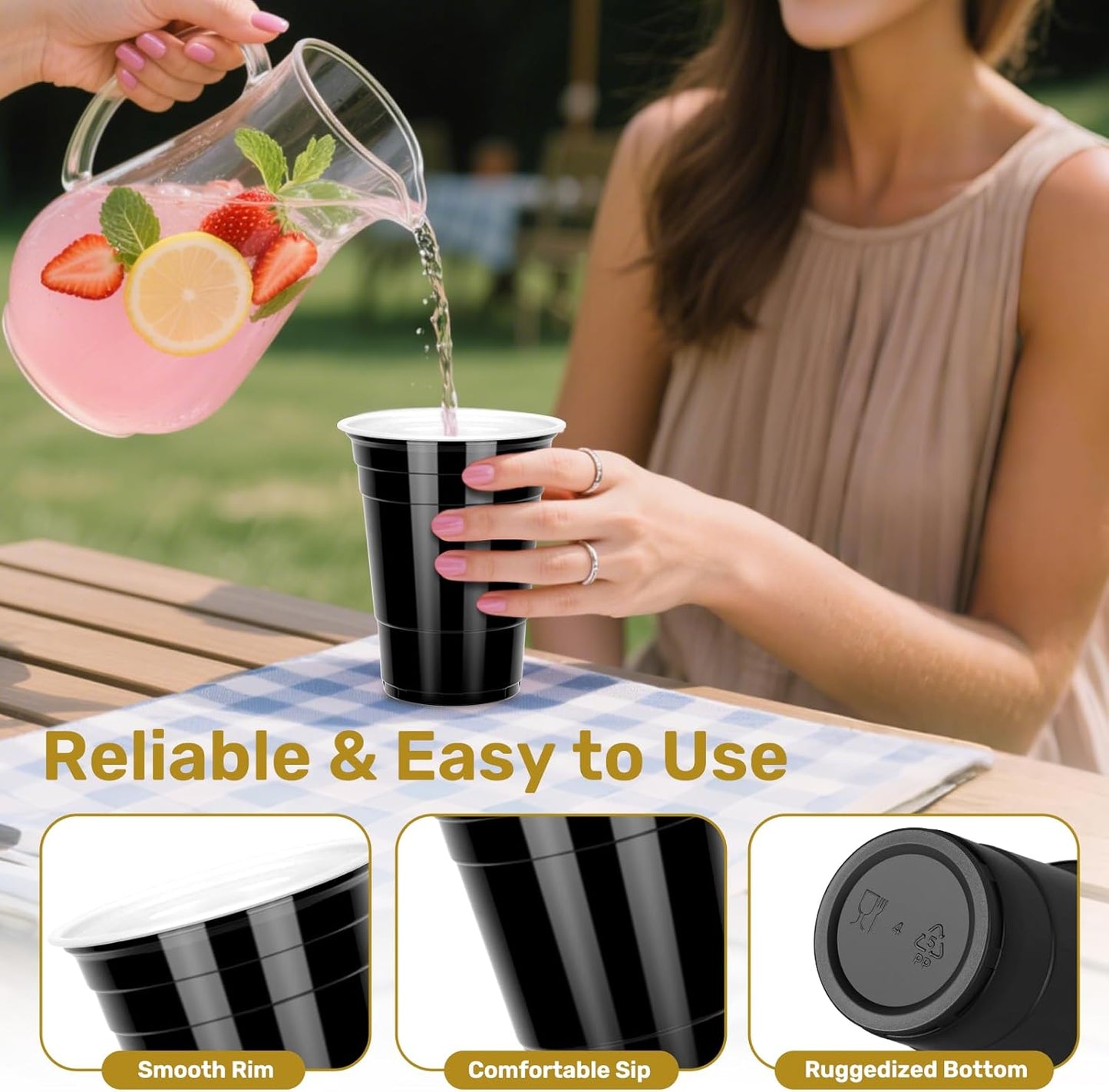 100PCS Black Plastic Cups, 16oz Disposable Party Cups Bulk, BPA Free Drink Cups for Soda Juice Beer Cocktail Cold Drinks Suitable for Wedding Halloween Thanksgiving Christmas Birthday Celebrations