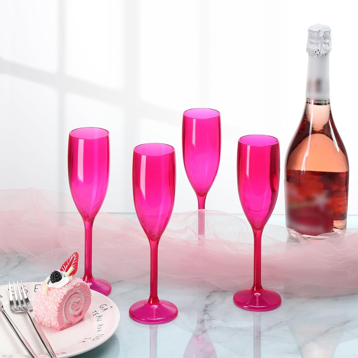 Champagne Flute Acrylic Champagne Glasses Wedding Toasting Champagne Flute Goblet Plastic Reusable Unbreakable Champagne Cups for Bachelorette Wedding Bridal Shower Party (Hot Pink, 24)