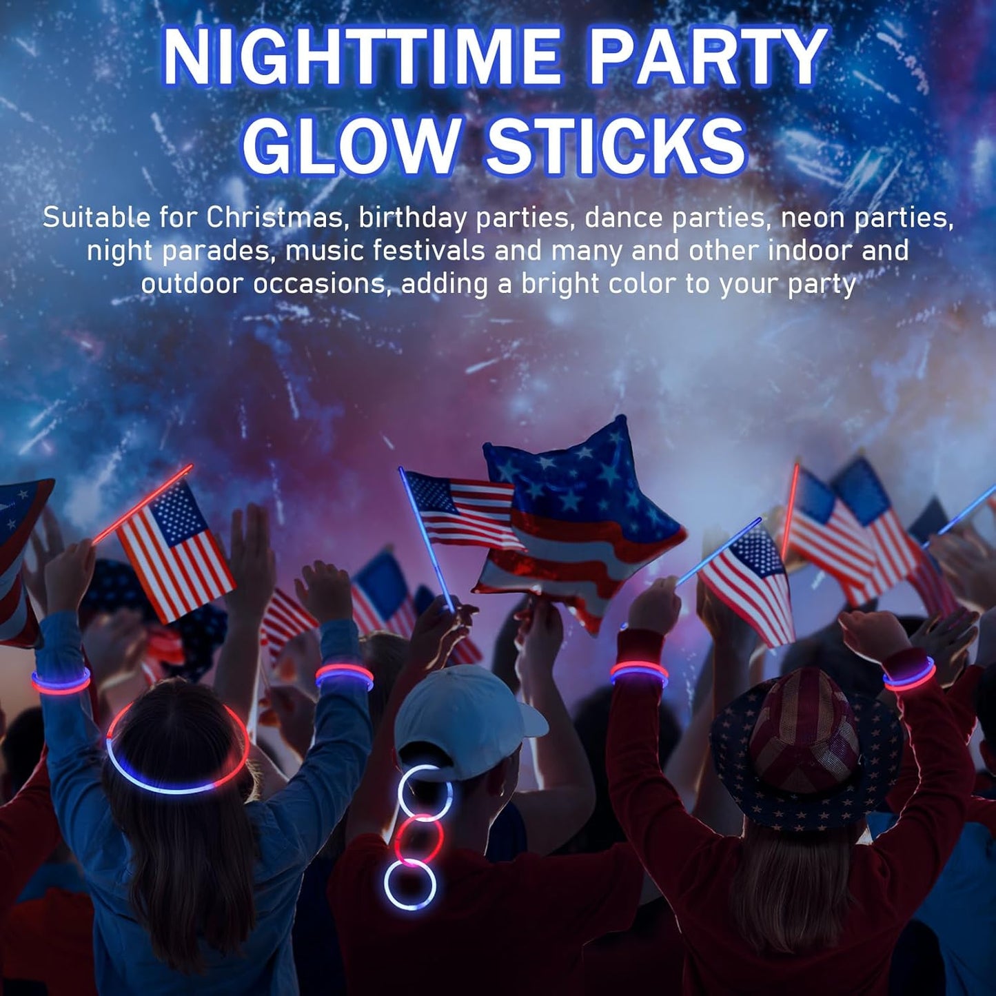 Lenwen 4th of July Red Blue Glow Sticks Bulk Party Favors Supplies 1000 Pcs, Light up Bracelets Necklaces Accessories Decorations, Fun Items for Fourth of July Patriotic Birthday Pool Games Activities
