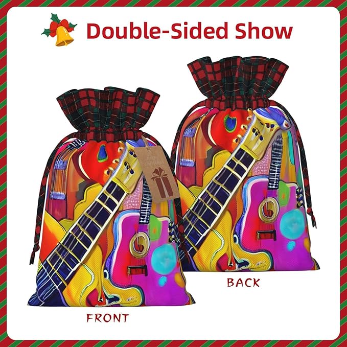 PULaif Color Acoustic And Guitars Christmas Drawstring Gift Bags, Large Size Christmas Bags For Gifts Party Favors, Xmas Gift Bags