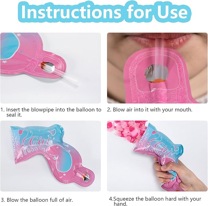 Gender Reveal Confetti Balloon Salute Gun, He or She (Set of 10) Baby Boy or Girl Party Supplies Decoration (10 Blue)