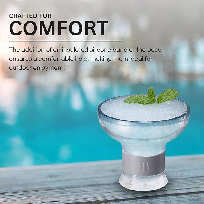 Khen Frozen Margarita & Cocktail Chiller Glasses | Set of 4 | Cooling Cups 12 OZ Unbreakable Tritan Acrylic, Double Wall Insulated to Keep Drink Cool, Freeze Gel Glass Cup, Silicone Holder
