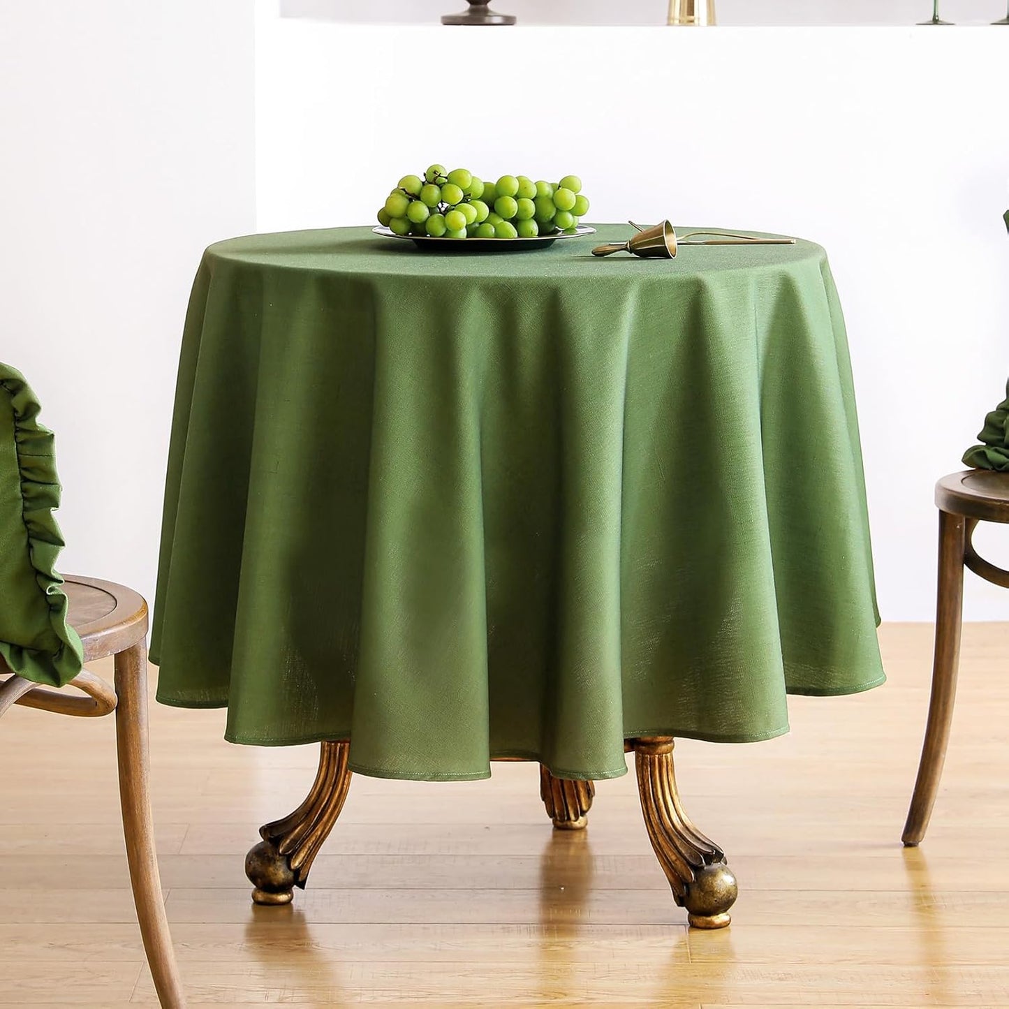 ISAENNE Green Tablecloth for Round Tables,Linen Table Cloth Solid Color Plain Simplicity,Heavy Durable Table Cover for Dining Kitchen Decor Party Banquet,Diameter 55"