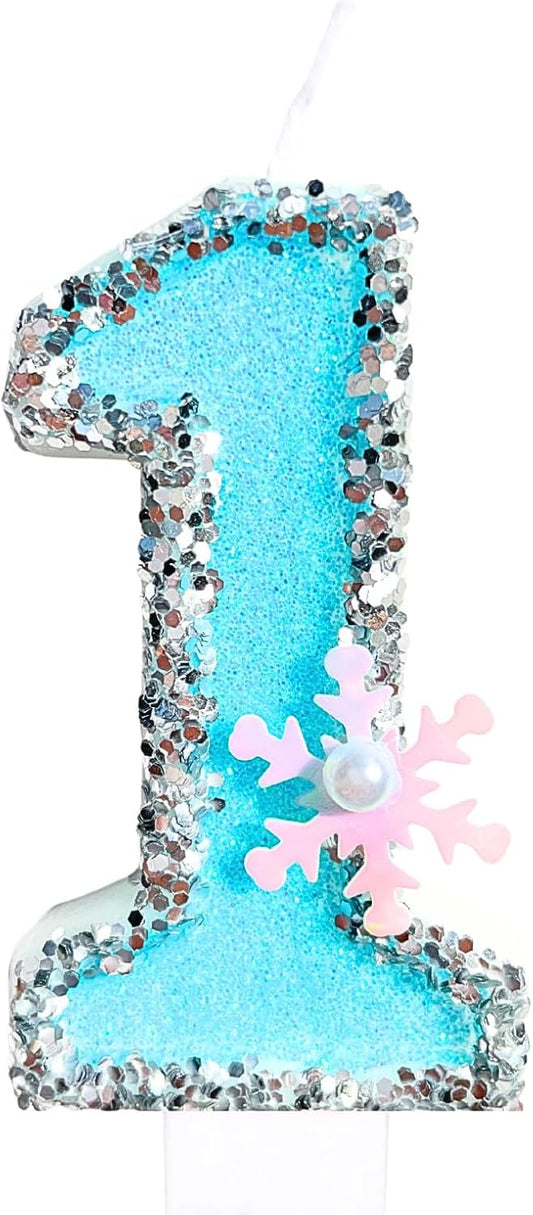 Frozen Birthday Number Candles for Cake, Blue Number 1 Candle, 1st Frozen Cake Topper, Fun Glitter Birthday Candles Cupcake Topper for Party Anniversary Decorations