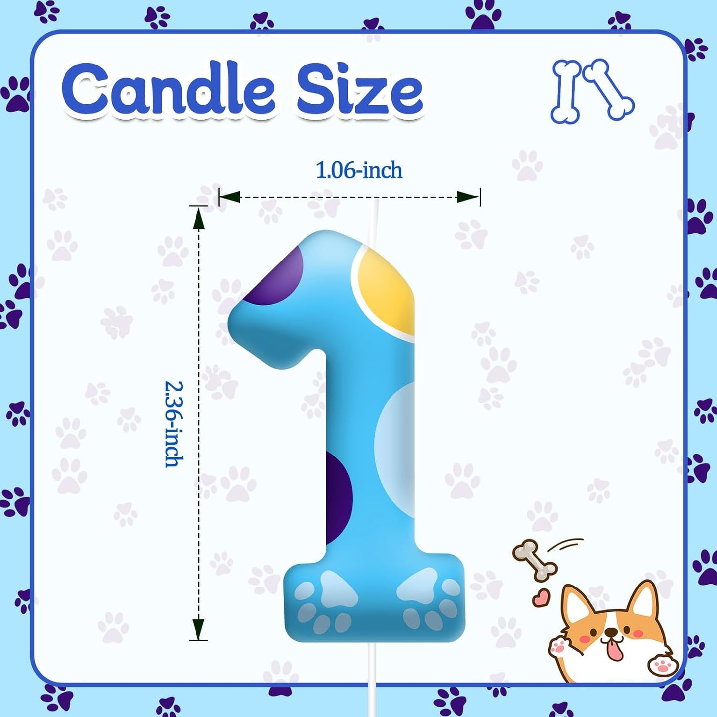 Blue Dog Paw Birthday Candles Cake Topper Numeral Birthday Candles for Boy Girl Dog Paw Decoration(Number 1)