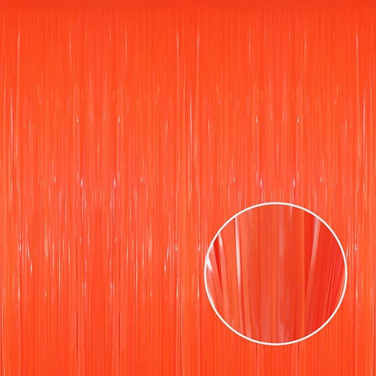 GOER 3.2 ft x 8.2 ft Metallic Tinsel Foil Fringe Curtains Party Photo Backdrop Party Streamers for Birthday,Graduation,New Year Eve Decorations Wedding Decor(3 Packs,Candy Tangerine)