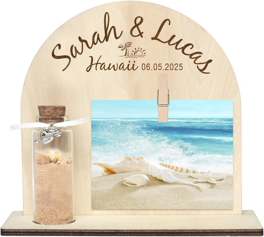 Personalized Honeymoon Sand Jar，Custom Anniversary Photo presents, Vacation Keepsake Jar，Wedding Presents，Honeymoon Present, Bride to be Gift，Valentine’s Day Gifts (style2)