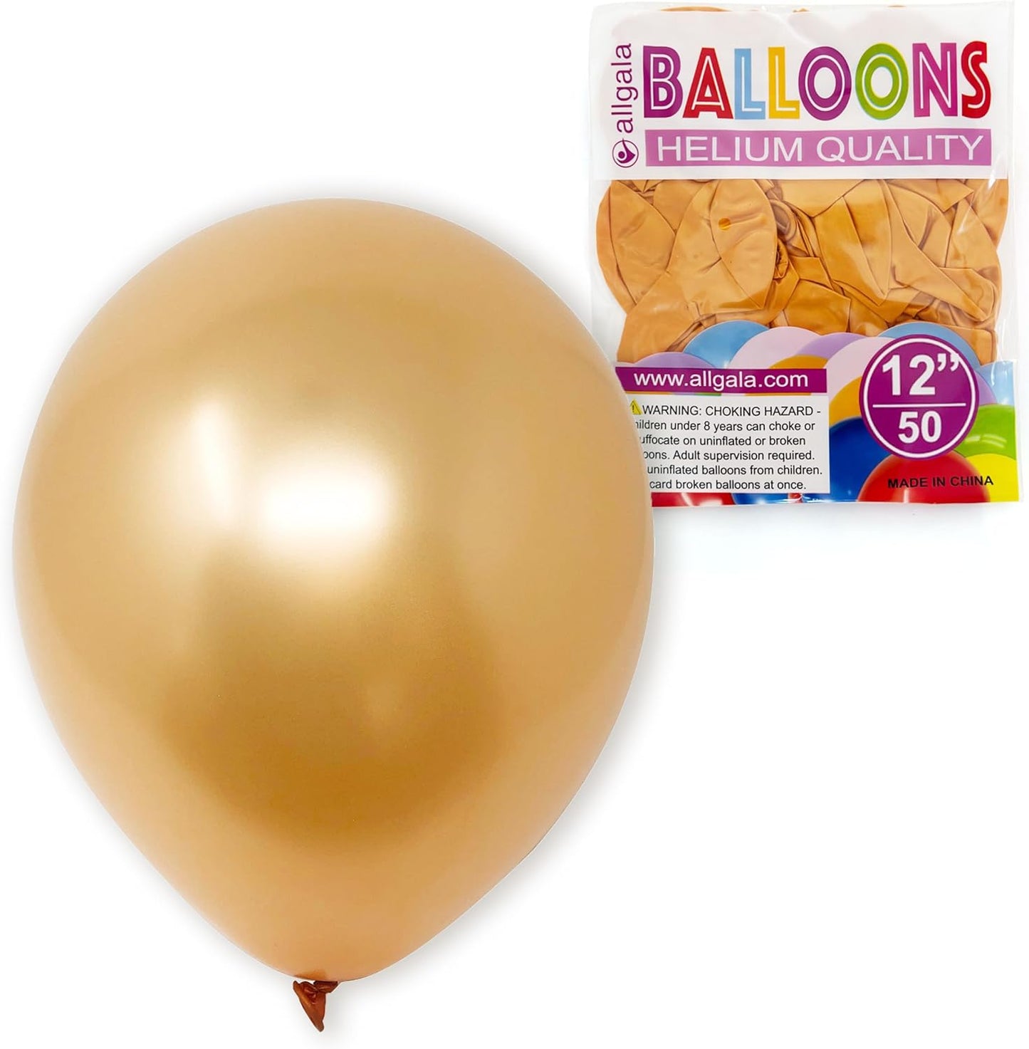 Allgala Gold Balloons 50 Pack 12 Inch Helium Grade Latex Bulk Balloon Pack Ideal for Birthday, Wedding, Bridal Party Baby Shower Decorations