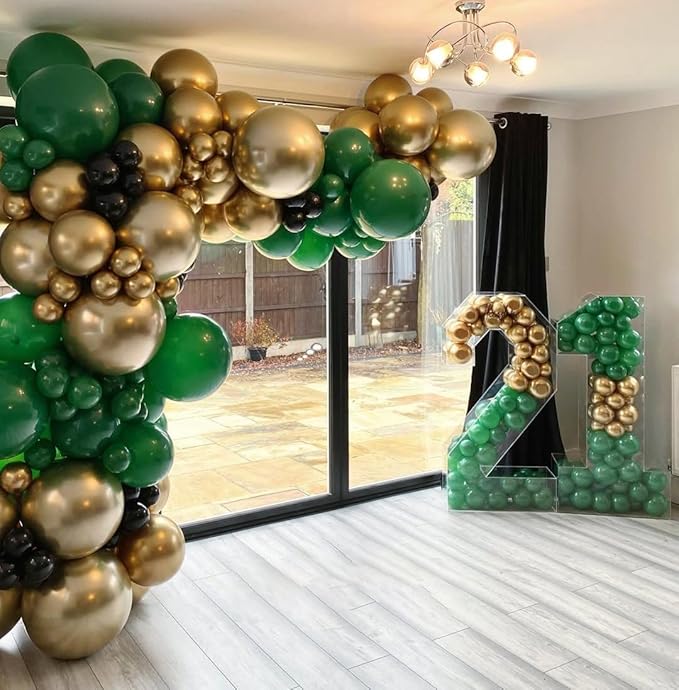 Green and Gold Balloons Arch Kit, 162pcs Emerald Green Chrome Gold Confetti Balloons for Graduation Decorations 2025 St Patricks Day Jungle Safari Birthday Party Decorations