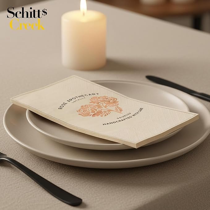 Silver Buffalo Schitt’s Creek Rose Apothecary Vanity Napkins – 32 Count Linen-Feel Disposable Guest Towels for Bathroom or Events