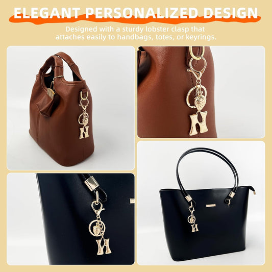Gold Bubble Heart Initial Bag Charms for Handbags – Cute Initial Letter Keychain for Women, Purse Charms, Gold Gift