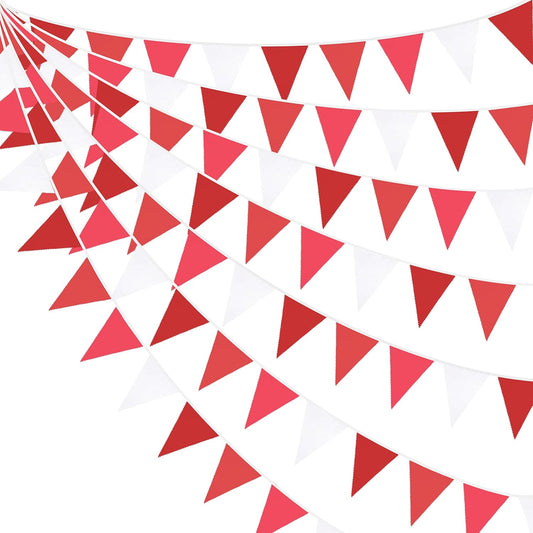 32Ft Red Pennant Banner Fabric Triangle Flag Bunting Garland Streamers for Wedding Engagement Bridal Shower Anniversary Bachelorette Birthday Party Home Outdoor Garden Hanging Festivals Decoration