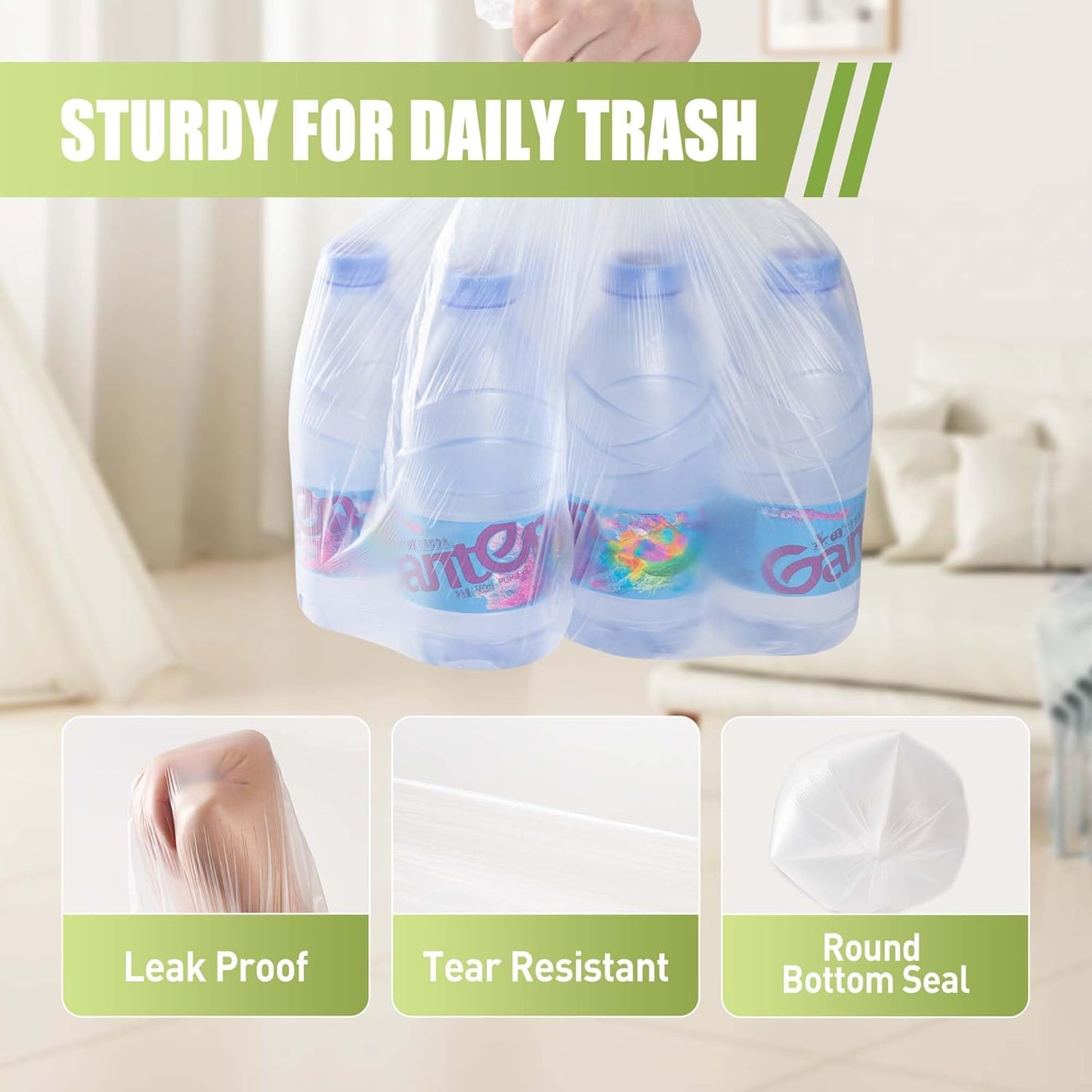 Zhuqing 3 Gallon Trash Bags, 10L Biodegradable Garbage Bags, 100 Counts Compost Wastebasket Liners Bags for Kitchen Bathroom Office, White