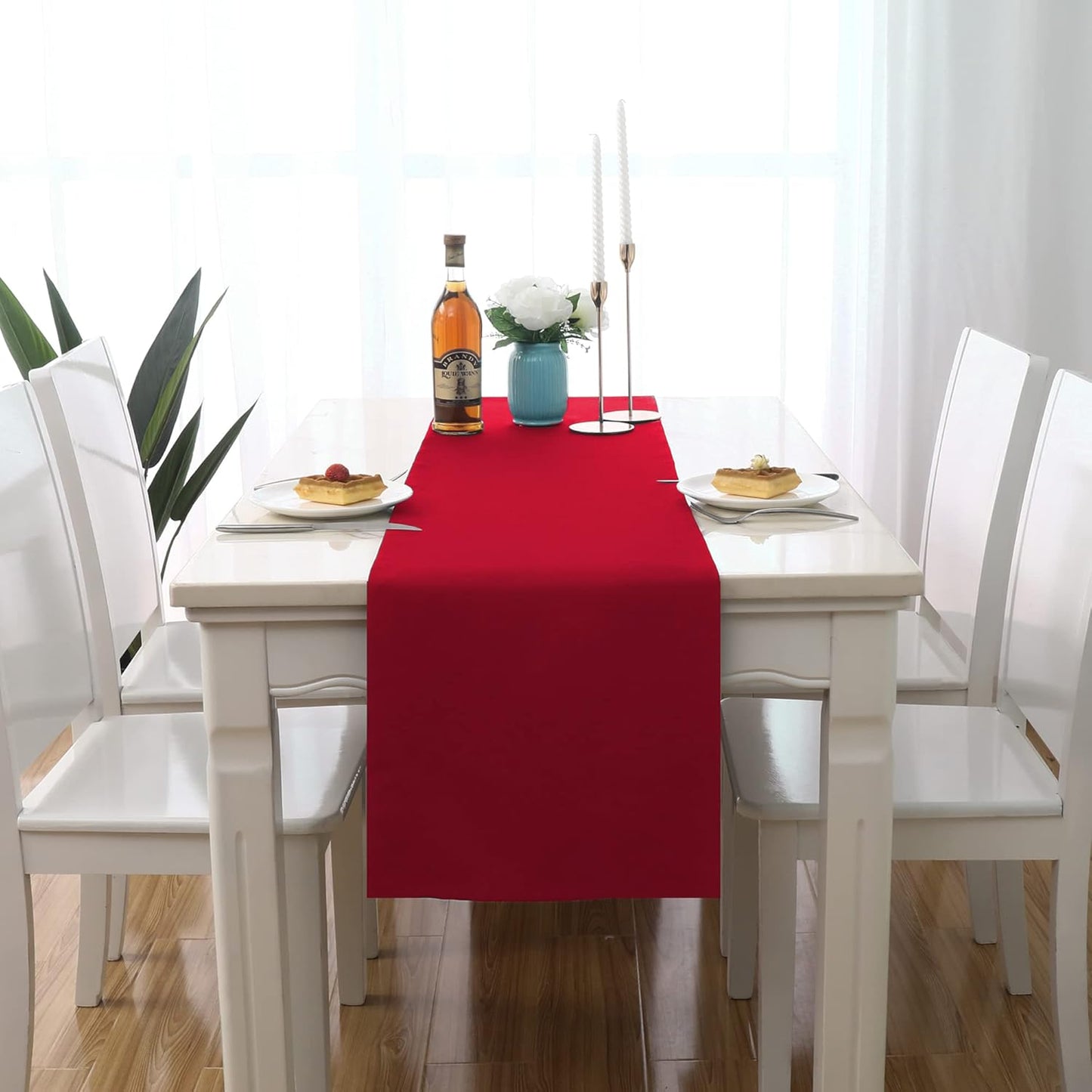 DUALIFE Red Table Runner 14 x 108 inch Divine for Valentines Day Mother's Day Wedding Holiday Dining, Natural Fabric Handcrafted Dresser Scarf Banquet Catering Services Event 1 Piece