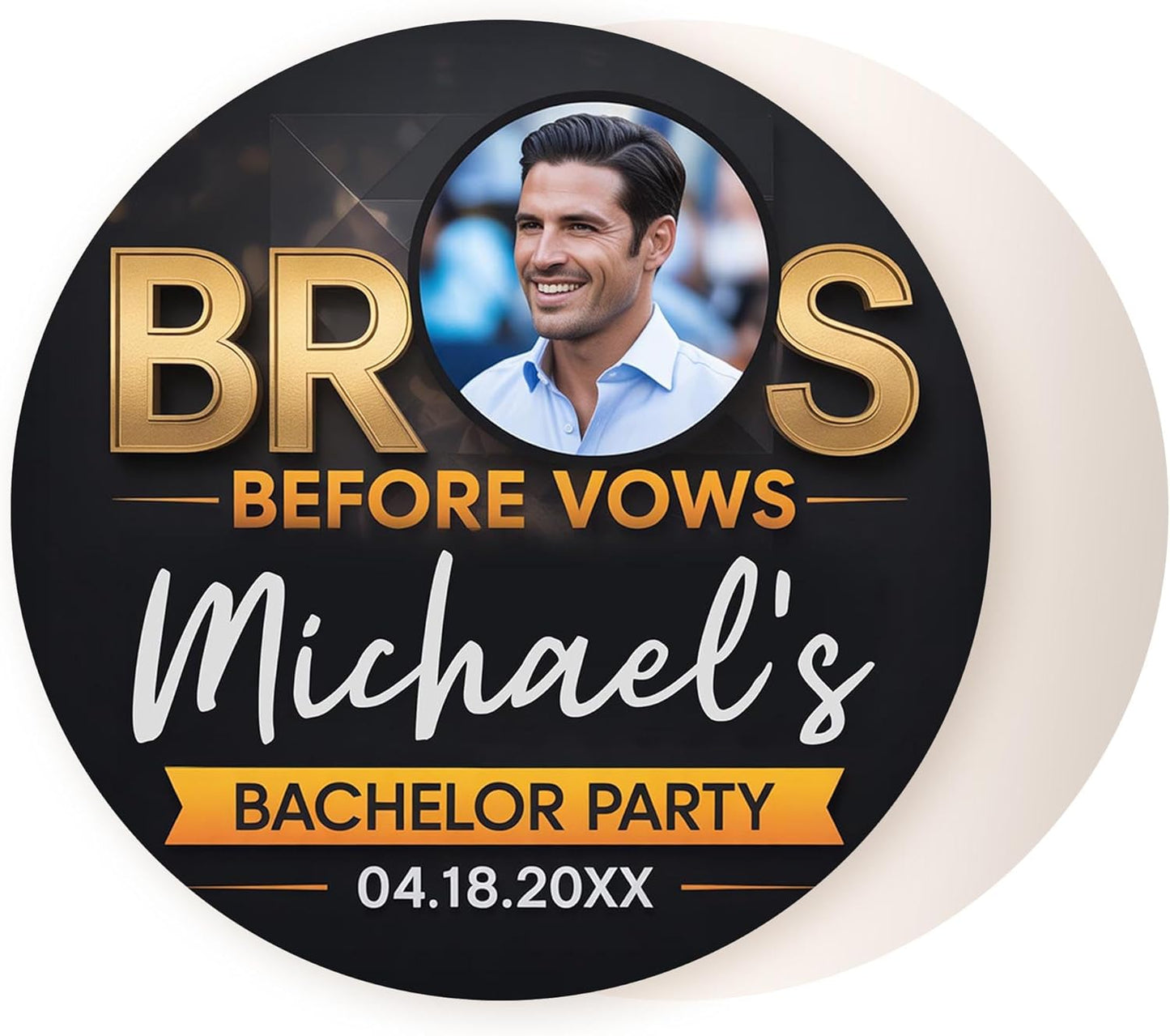 60 Pack Personalized Bachelor Party Coasters, Custom Cardboard Drink Coasters with Photo Print and Text, Fun Bachelor Party Favors and Gifts, 3.95" Round, Design 6