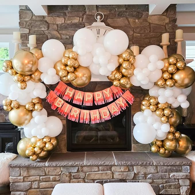 White and Gold Balloons Arch Kit,130pcs Gold and White Balloon Garland,Different Sizes White Latex Balloons for Wedding,Engagements,Birthday,Baby Shower Anniversary Decorations