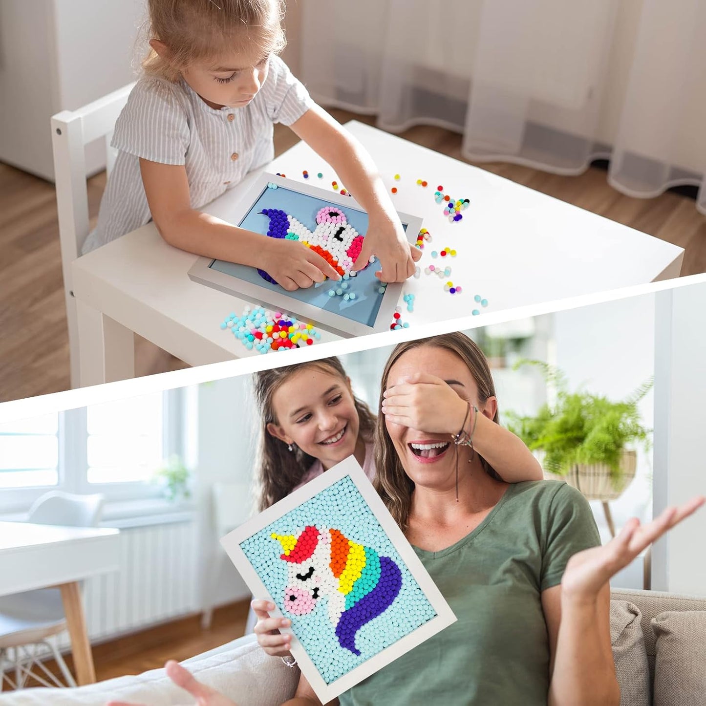 Funto Unicorn Pom Pom Painting Art Kit, 1100+ Pom Poms, Canvas and Sturdy Frame for Home Decor, Artistic Kid Crafts, Kids Painting Kit
