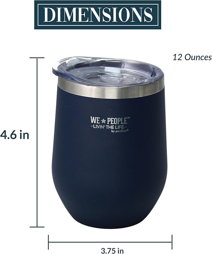 Pavilion - At The Lake 12 ounce Stainless Steel Wine Tumbler, Vacuum Insulated Wine Tumbler, Wine Tumbler with Lid, Lake House Gift Ideas, Anchor Decor, Wine Gifts For Women, Navy