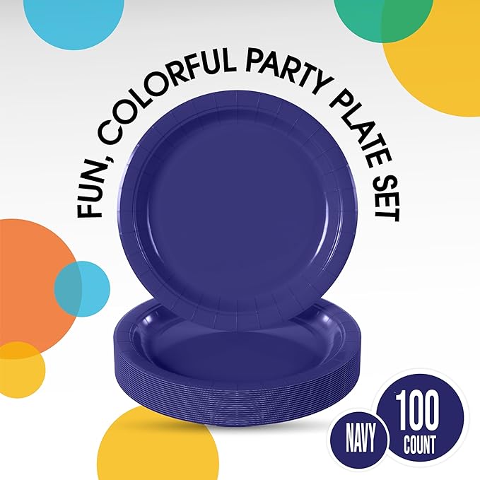 Exquisite Navy Paper Plates Disposable Heavy Duty 9 Inch Navy Disposable Plates For Party 100 Pcs Heavy Duty Paper Plate 350 GSM, Birthday Party Supplies Plate Set