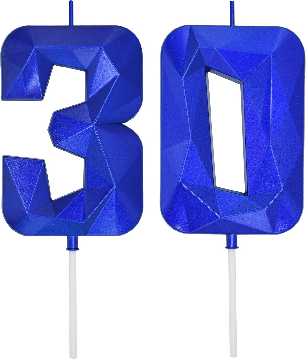 DERVENTA Large Birthday Candle Number 3D Blue 3.7 inch Party Celebration Anniversary Decoration Cake Topper 1 Piece (Number 30 Blue)