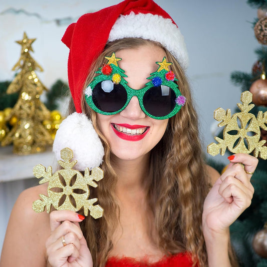 Pibupibu 8 Pack Merry Christmas Party Favors Funny Eyeglasses Set, Christmas Tree, Garland, Santa Claus, Elk, Snowman Eyewear