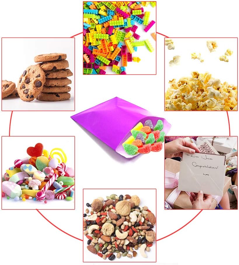 AZOWA 100 CT Small Paper Treat Sacks Purple 5 x 7 Inches Candy Buffet Bags for Party
