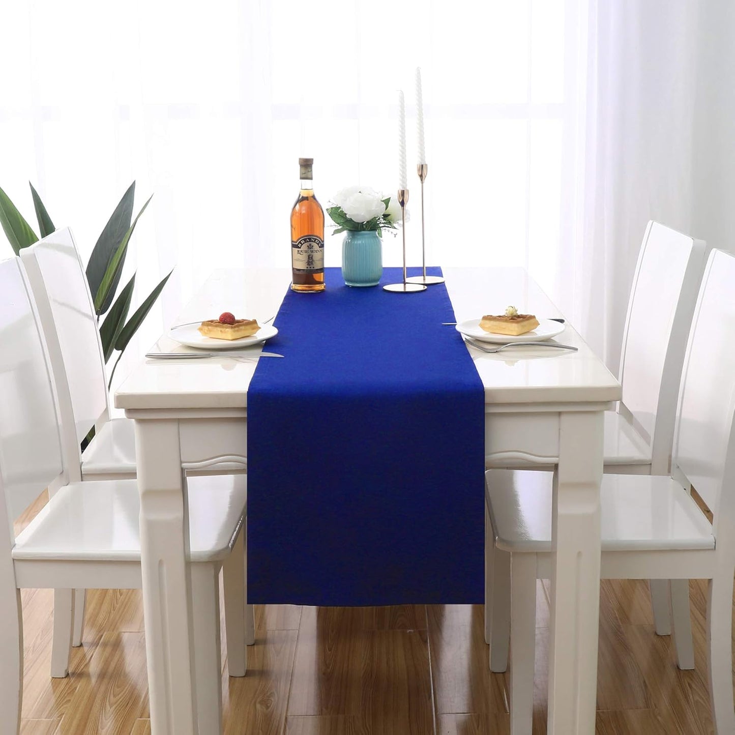 DUALIFE Royal Blue Table Runner 14x108 Inch Long Solid Color Thick Polyester Decorative Cloth Handcrafted for Wedding Party Birthday Graduations Hotel Restaurant Banquet Catering Services Event