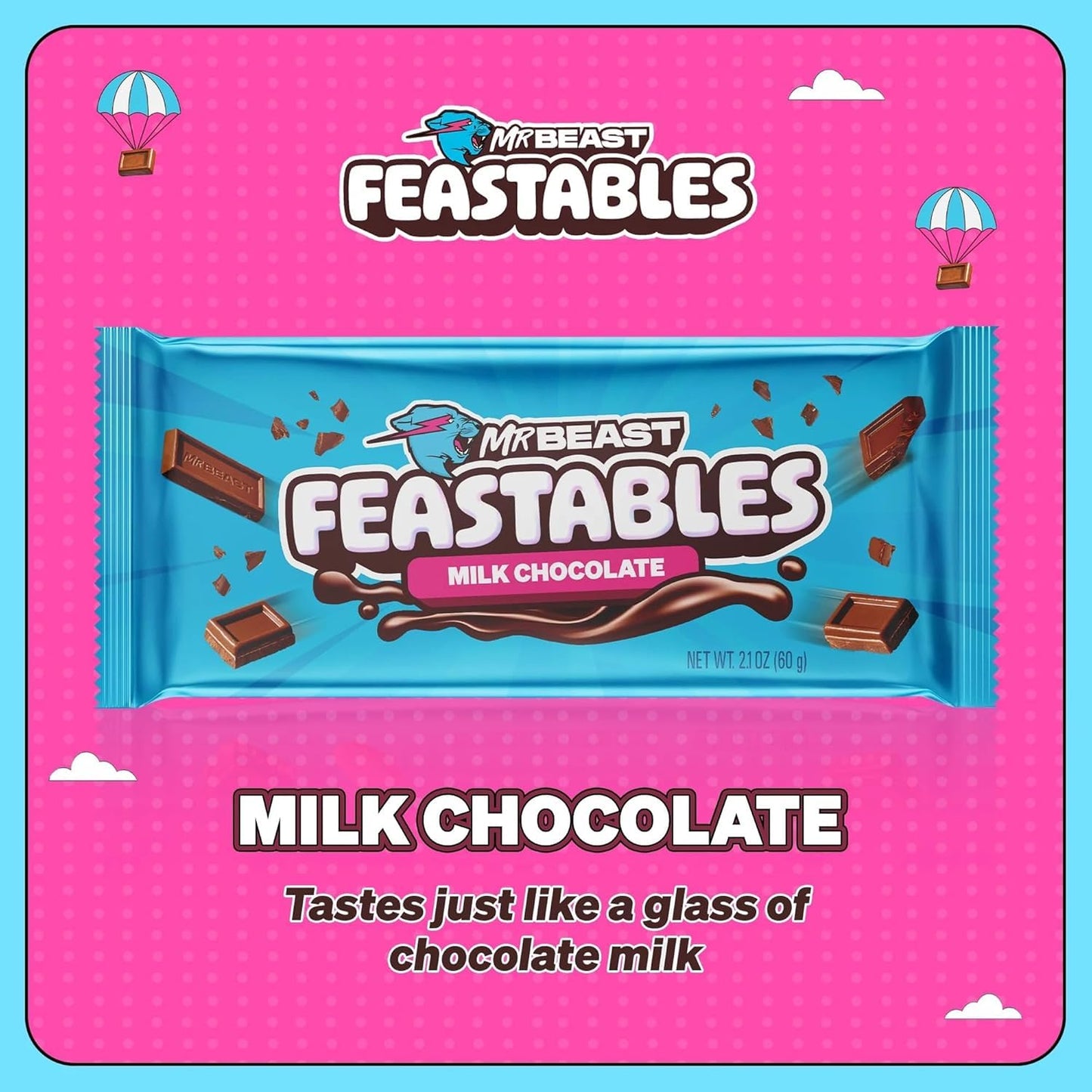 Feastables MrBeast Combo Pack, King Size Milk Chocolate & Milk Crunch Bars, 10 Each, Candy Bars for Adults & Kids, Candy Bar for Snacks, Gifts, or Dessert, Fairtrade Cocoa, 2.1 Oz Each, 20 Count