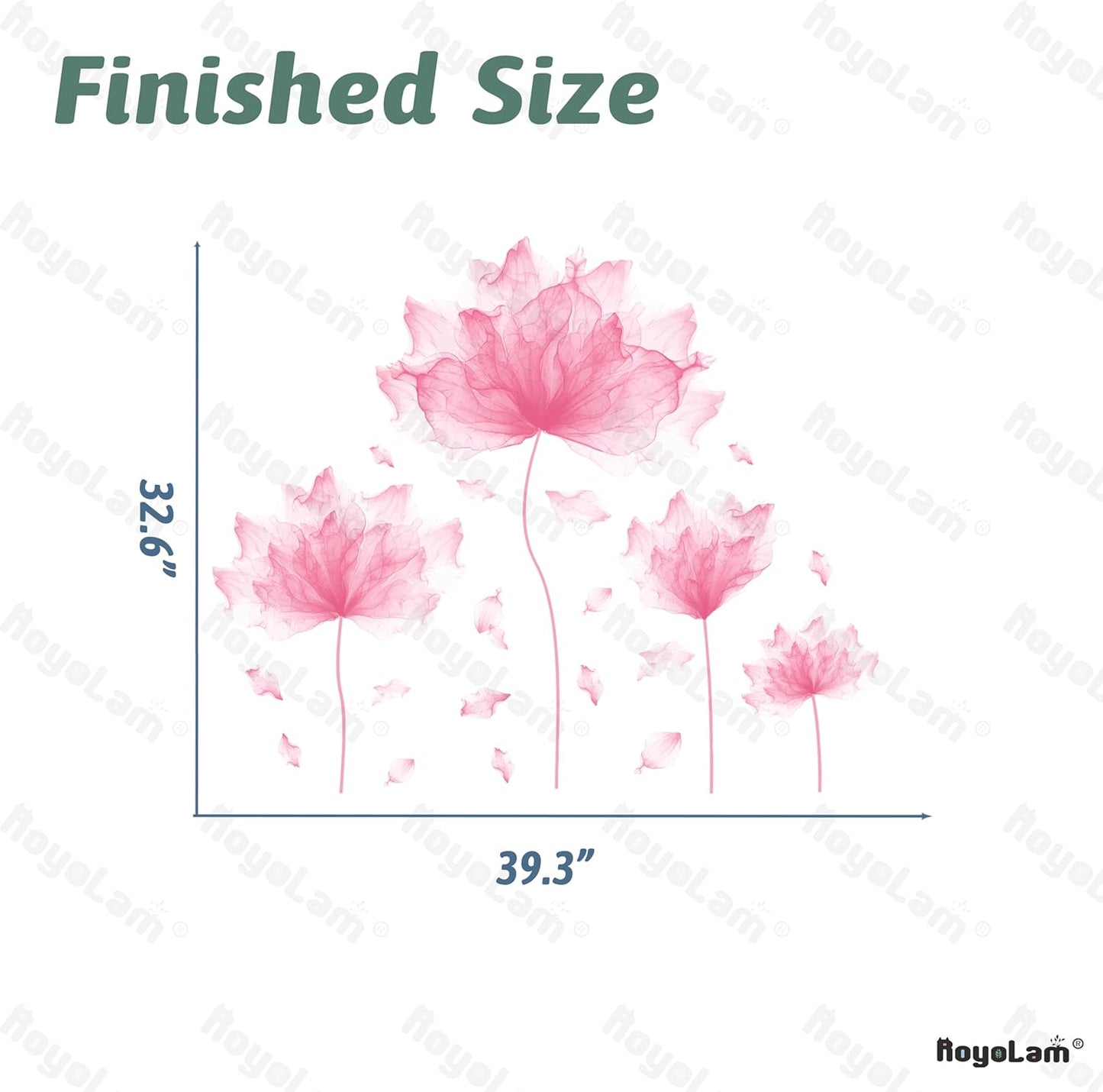 39.3'' x 32.6'' Huge Flower Petal Wall Decals Living Room Floral Wall Stickers Removable Peel and Stick Waterproof Wall Art Decor Stickers for Bedroom Bathroom Office (Pink)