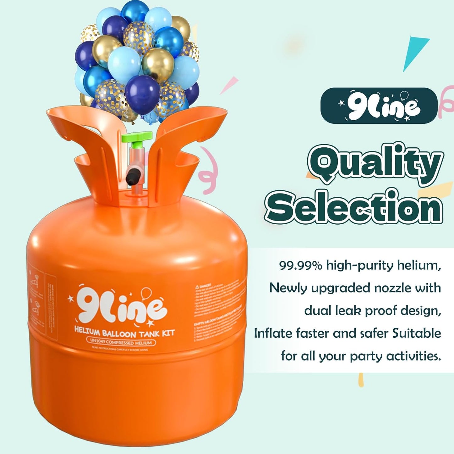 Helium Tank for Balloons At Home, 13L Helium Balloon Pump Kit with 50 12-Inch Navy Blue Balloons, 6 Foil Balloons, 1 70.87 * 43.3IN Backdrop,6 Blue&Gold Curling Ribbon and Balloon Tie Tool