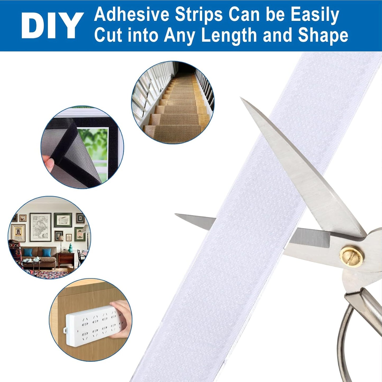 1 Inch x 28 Ft Strips with Adhesive, Nylon Self Adhesive Heavy Duty Strips, Double Sided Sticky Back Fastener Roll Tape for Home Office School Car and Crafting Organization (White)
