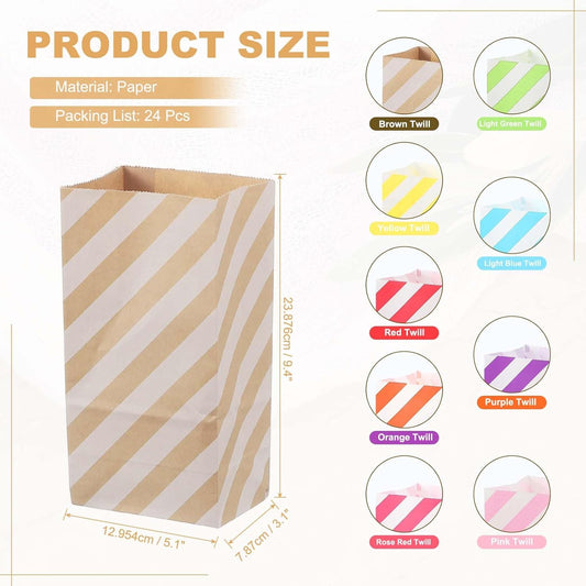 PATIKIL Party Favor Bag, 24 Pcs 3.5x2.4x7.1 Inch Mini Paper Candy Bags Gift Treat Celebration Halloween Goody Birthday Wedding Party with Stickers, Brown Twill