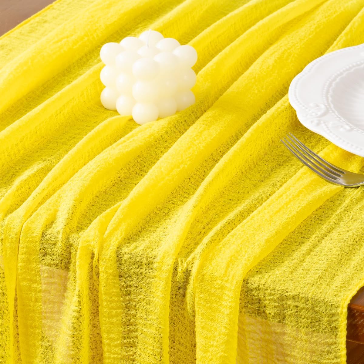 Socomi 3pcs Yellow Cheesecloth Table Runner Fall Thanksgiving Gauze 120 Inch Rustic Boho Cheese Cloth Runner for Wedding Party Baby Bridal Shower Centerpiece Decoration Holiday Home Decorations