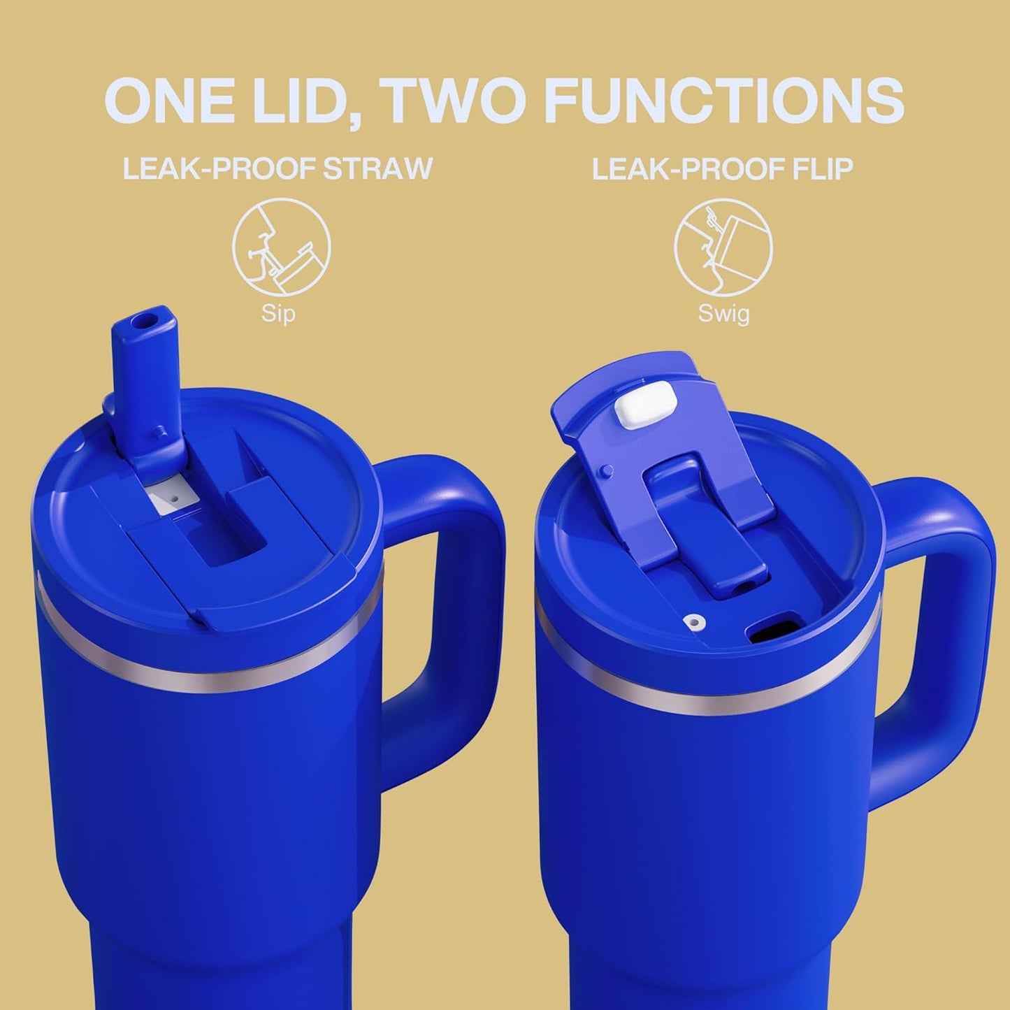 40 oz Tumbler with Handle and Straw: Stainless Steel Insulated Tumbler Keeps Cold for 24 Hours, Leakproof Travel Cup Fits in Cup Holder and BPA-Free,Royal Blue