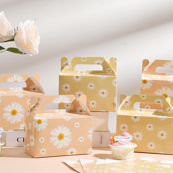 12 Pcs Daisy Flower Treat Boxes Party Supplies Hippie Daisy Flower Summer Party Favors Goodie Gift Boxes for Girls Birthday Baby Shower Wedding Decorations Retro Hippie Boho Treat Candy Box Home
