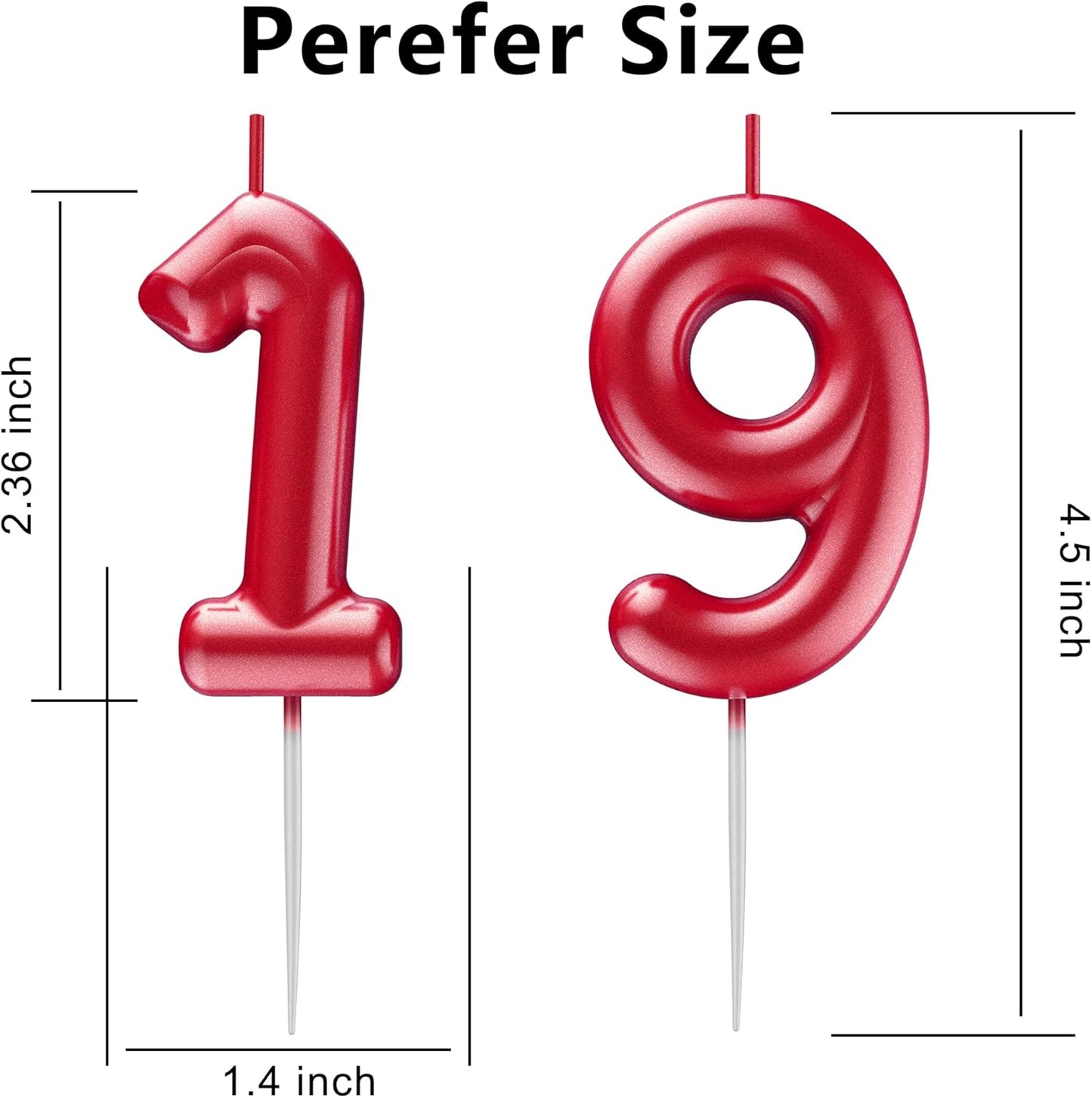 Red Number 19 Candle Happy Birthday 3D Number Candles for Birthday Cake Party Decoration Wedding Anniversary Celebration Supplies