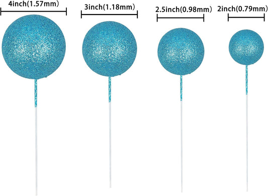 30Pcs Glitter Balls Cake Topper DIY Cake Insert Toppers Ball Cake Picks Cupcake Topper for Birthday Party Baby Shower Wedding Cake Decoration Blue