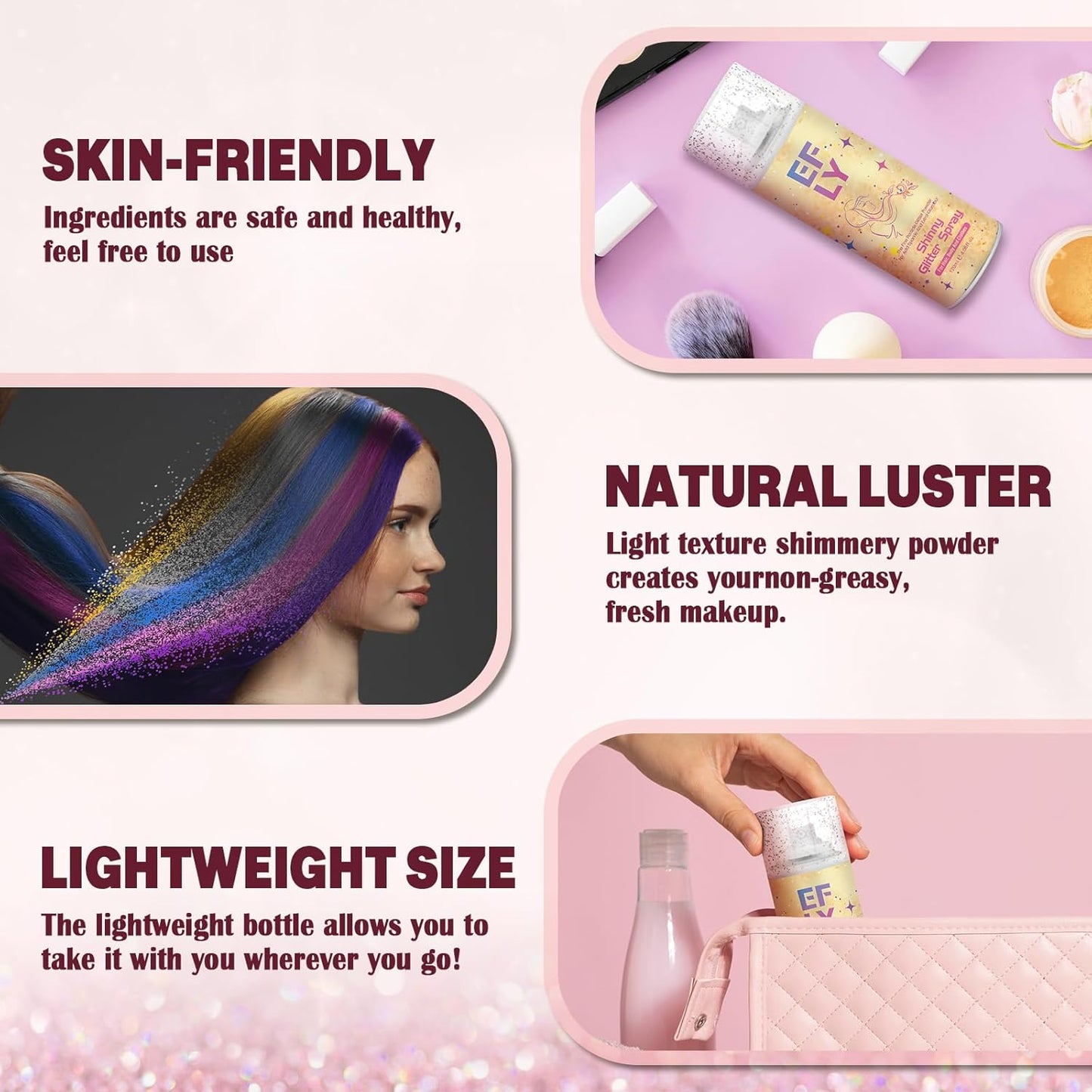 Body Glitter Spray for Hair and Body, Hair Glitter for Clothes, Face, Skin, Long Lasting Spray Glitter Suitable for Music Festival Rave and Makeup Prom 4.05 FL Oz (Purple)