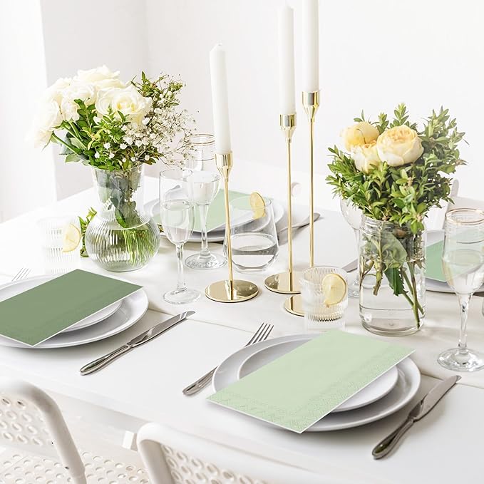 Whaline 150Pcs Sage Green Guest Paper Napkins 3 Colors Disposable Guest Hand Towel Napkins Multi-colored Bathroom Napkins for Home Party Table Decor