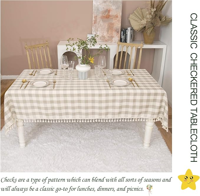 Farmhouse Checkered Square Tablecloth-Cotton Buffalo Plaid Tablecloth for Fall Winter Thanksgiving Christmas Kitchen Dining Restaurant Decor (55x55, Gray Khaki)
