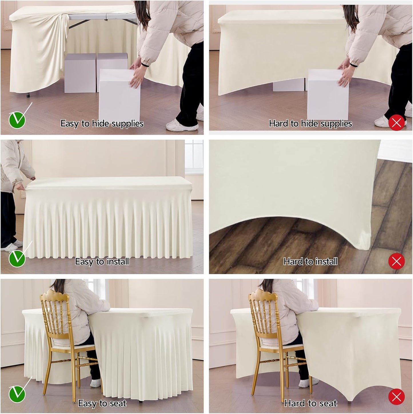 Outpain 8ft Spandex Table Cloth for Standard Folding Tables-4Pack Ivory Table Cloth Table Protector for Party, Wedding, Cocktail, Banquet, Festival