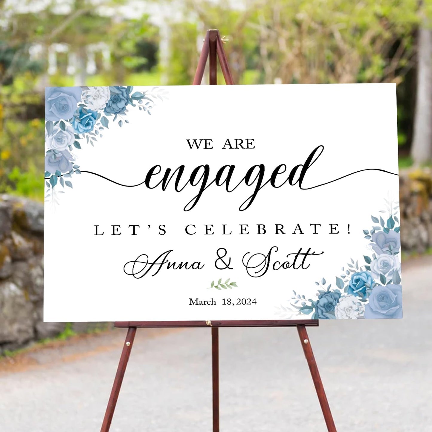 Dusty Blue Engagement Decor, Rustic Engagement Sign, 12x18 inches, Plastic, Full Size