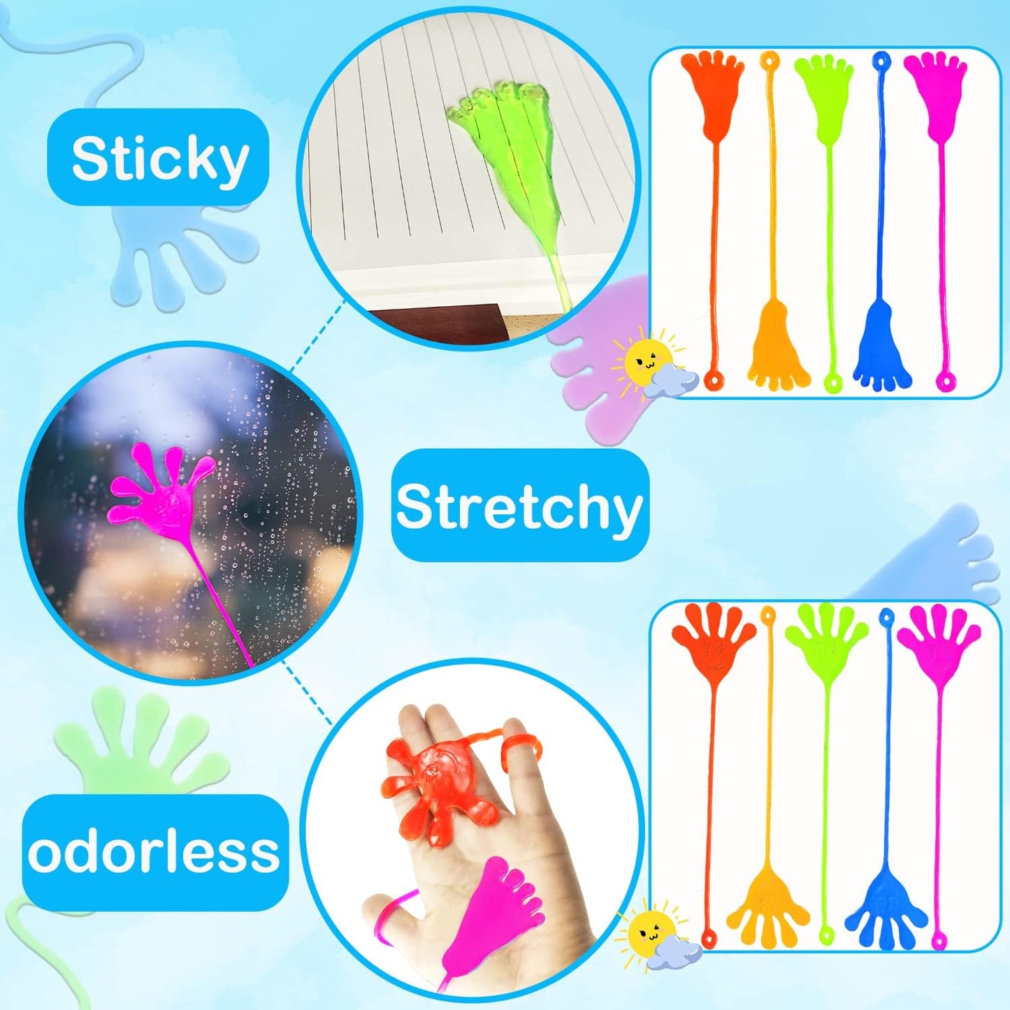 Bulk Toys Gifts for Kids Prizes (60 PCS), Christmas Large Sticky Hands & Feet Party Favors Supplies for Toddlers, Classroom Birthday Pinata Goodie Bag Stocking Stuffer Fillers Treats for Boys Girls