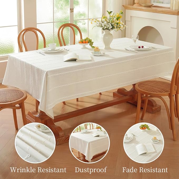 Zobesta White Table Cloth Rectangle 53 x 98 Inch, Cotton Table Cloth for Rectangle Tables Heavy Weight Farmhouse Soft Boho Tablecloth Rectangle for Party, Picnic, Dining, Outdoor,Fall, Wedding