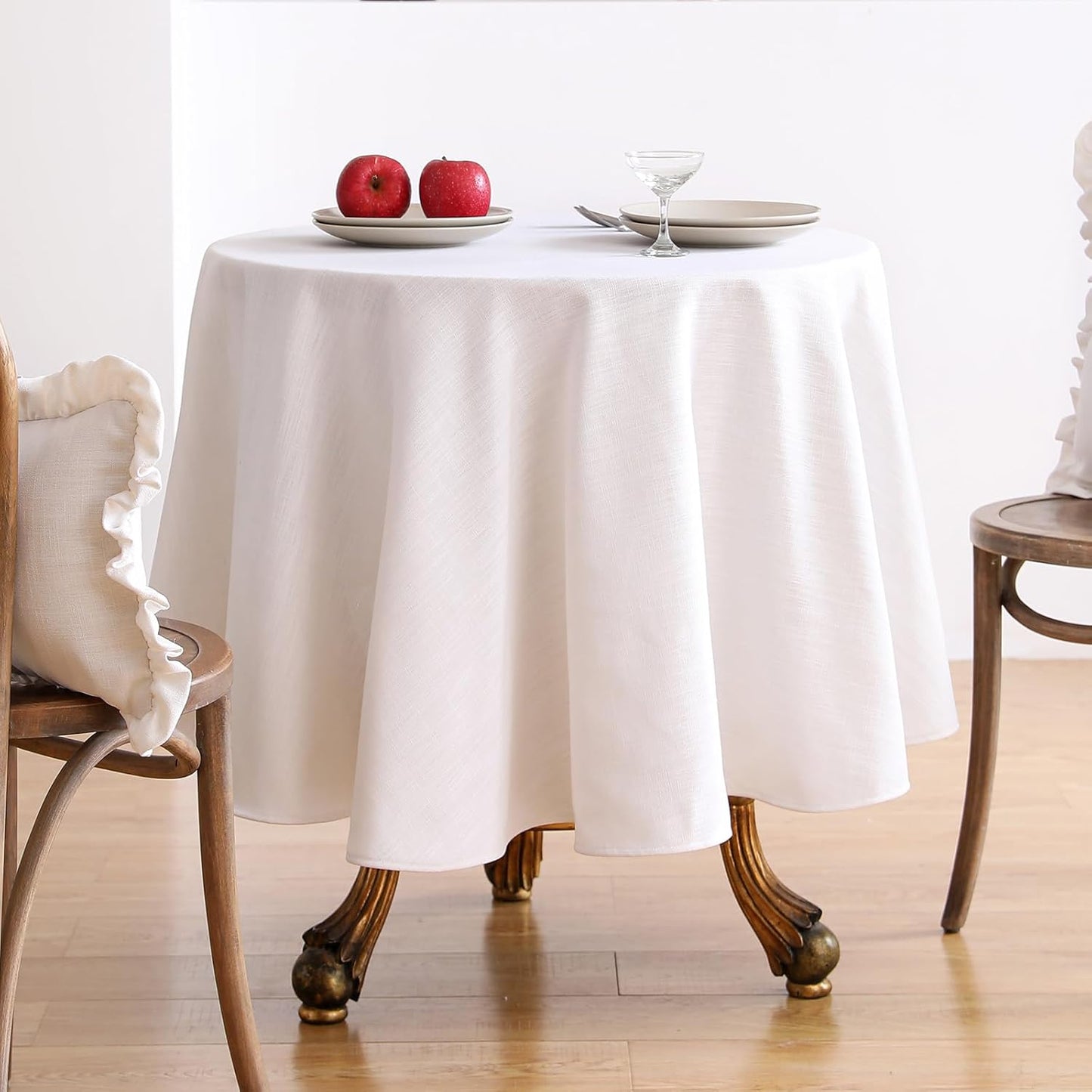ISAENNE White Tablecloth for Round Tables,Linen Table Cloth Solid Color Plain Simplicity,Heavy Durable Table Cover for Dining Kitchen Decor Party Banquet,Diameter 55"